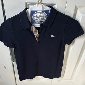 Burberry Navy Kids Polo with Signature Check Placket
